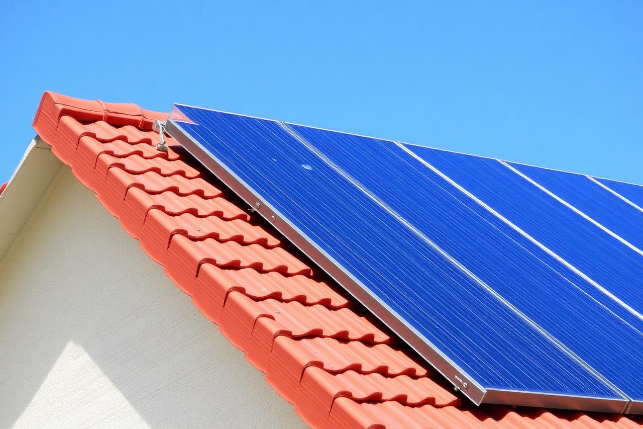 Solarthermie-Kollektoren auf einem roten Ziegeldach